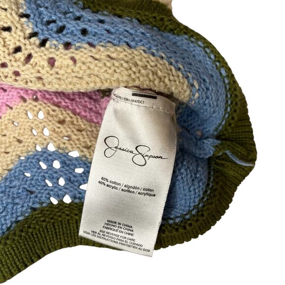 Jessica Simpson Sweater Sz XS Multicolor Striped Knit Retro Bell Sleeve Pullover - Picture 8 of 8